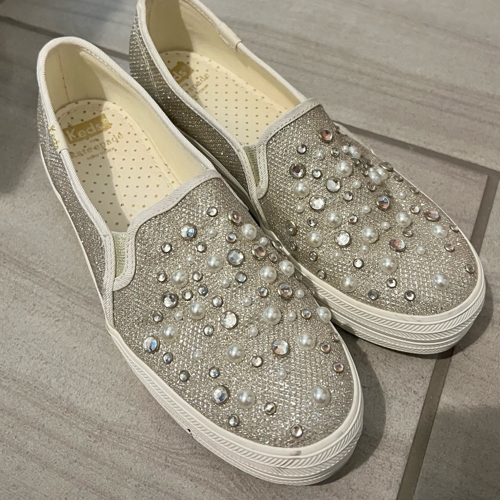 Kate Spade Triple Decker Ked’s Pearl & Rhinestone Sneaker Tennis Shoes 7.5 Women